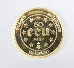 Collection : pièce de monnaie belge de 50 écus 1987 d'or Collection : pièce de monnaie belge de 50 écus 1987 d'or