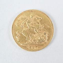 Collection : pièce de monnaie : souverain or ancien de 1907