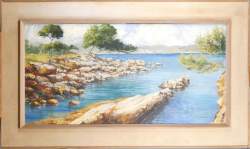 Tableau HST -Bord de mer ile St Honorat- signé CALOT RELIN-CALOT Marie Tableau HST -Bord de mer ile St Honorat- signé CALOT RELIN-CALOT Marie