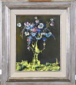 Tableau HSP - Arbre fleuri - signé DELMOTTE Marcel