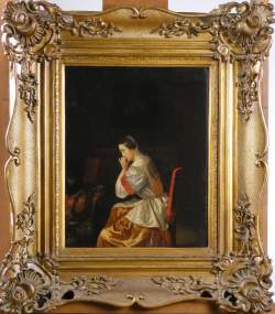 Tableau HSB chêne - Jeune fille à la perle - anonyme fin 19e - début 20eS d'après 1 école Hollandaise 18eS acc