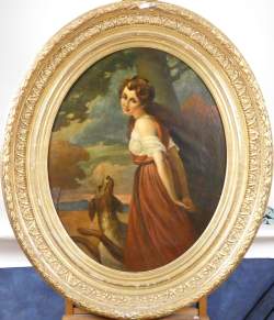Tableau HST (rest) - Lady Hamilton réplique de Rowney - XIXeS signé DAVIDSON (Lacunes)