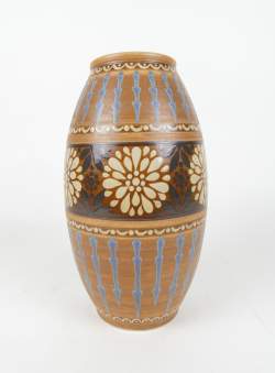 Céramique : Vase en grès Kéramis D651 F895 fleurs stylisées 1920