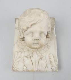 Sculpture : Tête d'angelot en marbre (rest , ecl) 18eS fragment encastrable