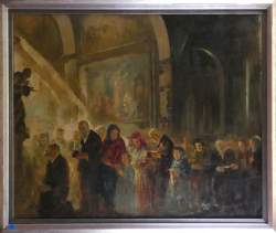 Tableau HST - La messe - signé PECZELY Antal Anton