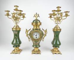 Horloge : Garniture de cheminée de style Art Nouveau en céramique et métal