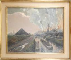 Tableau HST - La Sambre à Montignies - signé WILLEMS Jozef