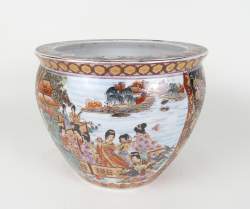 Asiatique : cache pot/ aquarium en porcelaine de CHINE Asiatique : cache pot/ aquarium en porcelaine de CHINE