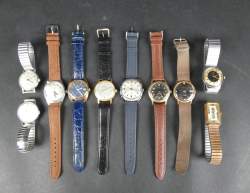 Bijou : Montre bracelet d'homme métal doré ou argenté mvt à remontoir (10) (En état , usures)