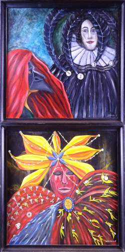 Tableau HSP (2) -Cavalière- 1986 62x62 et -Perles et exotisme- 1988 62x62cm sign Tableau HSP (2) -Cavalière- 1986 62x62 et -Perles et exotisme- 1988 62x62cm sign
