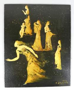 Tableau HSP doré à la feuille d'or(décol) - Les femmes - daté 1978 signé DELMOTTE Marcel Tableau HSP doré à la feuille d'or(décol) - Les femmes - daté 1978 signé DELMOTTE Marcel
