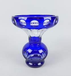 Verrerie : Vase en cristal taillé signé Val Saint Lambert monogrammé PU (pièce unique) bleu et incolore