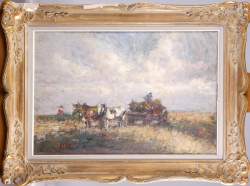 Tableau HST - Paysans au pré - signé BASTIEN Alfred Tableau HST - Paysans au pré - signé BASTIEN Alfred