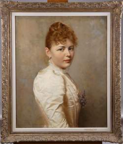 Tableau HST (pt griffe) - Portrait de la nièce du peintre - daté 1890 signé NOSTER Ludwig Tableau HST (pt griffe) - Portrait de la nièce du peintre - daté 1890 signé NOSTER Ludwig