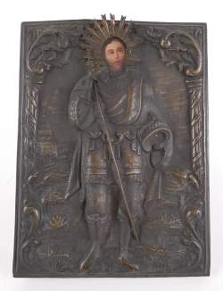 Objet : Icône sur panneau polychrome - Saint - début 19eS rizza en cuivre