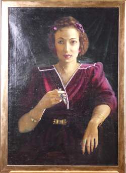 Tableau HST (usure) - Olga (Femme à la cigarette) - attribué à MEERTS Michel Tableau HST (usure) - Olga (Femme à la cigarette) - attribué à MEERTS Michel