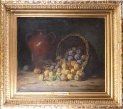 Tableau : HST (pt acc) - nature morte aux fruits attribué à STIEVENART Clément Tableau : HST (pt acc) - nature morte aux fruits attribué à STIEVENART Clément