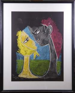 Estampe : Lithographie couleur - Les amoureux - daté et signé dans la planche 1961 d'après COCTEAU Jean Estampe : Lithographie couleur - Les amoureux - daté et signé dans la planche 1961 d'après COCTEAU Jean