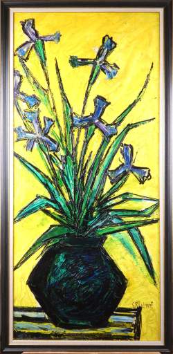 Tableau HSP - Vase de fleurs Iris - signé BOULMANT Georges Tableau HSP - Vase de fleurs Iris - signé BOULMANT Georges