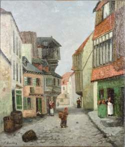 Tableau HST - Rue animée - signé BUELENS Michel Felix Tableau HST - Rue animée - signé BUELENS Michel Felix