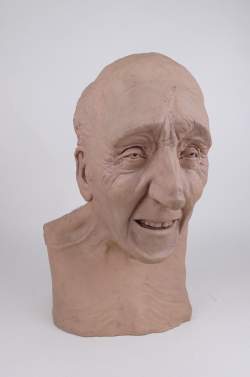 Sculpture : Buste en terre cuite - Portrait adjudant Humblet - monogrammé et dédicacé (à l'int.)