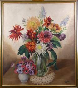 Tableau HST - Nature morte aux fleurs - signé DAUMERIE Georges Tableau HST - Nature morte aux fleurs - signé DAUMERIE Georges