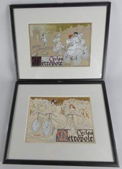 Tableau : dessins (2pcs) - Projet d'affiche Cycles Métropole - signé MERWART Paul Tableau : dessins (2pcs) - Projet d'affiche Cycles Métropole - signé MERWART Paul
