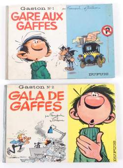 BD : Gaston DUPUIS EO format à l'italienne (Bon état + , traces couvertures)(2) : N1 Gare aux gaffes 1966 ( tache garde avant) + Gala de gaffes 1963