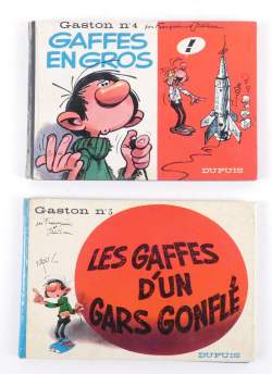 BD : Gaston DUPUIS EO format à l'italienne (2) : N4 Gaffes en gros 1965 (Bon état , collant dos) + N5 Gaffes Gars gonflé 67 (correct , collant dos , désolidarisé)