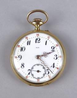 Bijou : Montre de gousset A.L.B. cuvette extérieure en or jaune 18K mouvement à remontoir (en état)