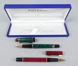 Collection : Stylo plume WATERMAN (2) modèle Philéas marbré vert et modèle Lauréat marbré rouge foncé