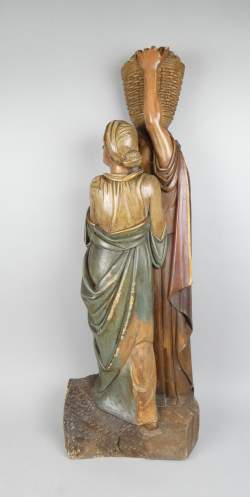 Sculpture: en bois -Les femmes au panier- (frottement) 99x37cm
