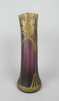 Verrerie: Vase Art Nouveau en verre rehauts d'or circa 1900 dans le style de LEG