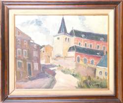Tableau HST -Le Village- signé LAMBREXHE Marie