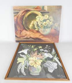 Tableau HST & Gouache s/papier -fleurs- 1 daté 1950 signé Milie Clercq LECLERCQ Tableau HST & Gouache s/papier -fleurs- 1 daté 1950 signé Milie Clercq LECLERCQ