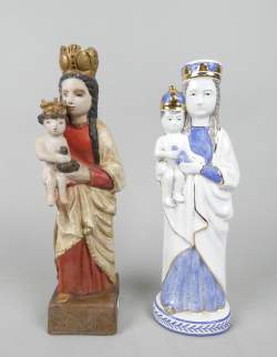 Céramique: (2pcs) -Vierge à l'enfant- de Sars la Bruyère avec certificat H:31cm