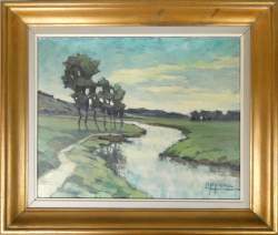 Tableau HST -Le miroir aux peupliers- signé MEHAIGNOUL Louis (20eS) 40x50cm cadr