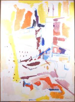 Tableau Acrylique sur toile -Plaza 77- daté 91 signé 156x113 cadre bois Tableau Acrylique sur toile -Plaza 77- daté 91 signé 156x113 cadre bois