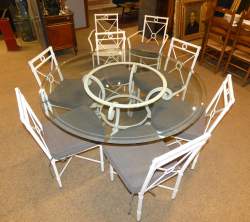 Meuble: Table et 8 chaises de jardin: plateau en verre (ecl), monture en métal p Meuble: Table et 8 chaises de jardin: plateau en verre (ecl), monture en métal p