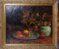 Tableau HST -Nature morte aux grenades- anonyme 19eS 60x72cm cadre de style doré Tableau HST -Nature morte aux grenades- anonyme 19eS 60x72cm cadre de style doré