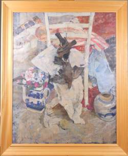 Tableau HST -Nature morte aux oiseaux- signé DE MEUSE Eliane