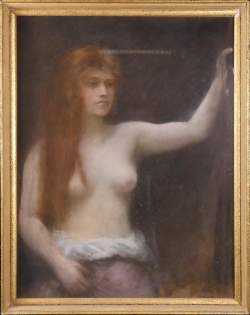 Tableau: dessin pastel (présence chancis) -Femme à moitié nue- anonyme 1ere moit