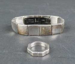 Bijou: Bracelet YSL (Yves Saint Laurent) en argent et acier + bague YSL en argen