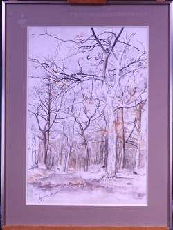 Tableau: aquarelle -Sous-bois- 1977 signé LOSSEAU Myriam