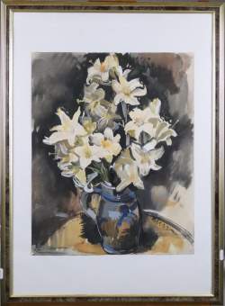 Tableau : technique mixte gouache/aquarelle - Nature morte aux fleurs - signé CARION Marius