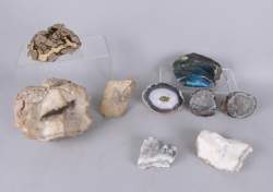 Collection de minéraux dont labradorite , agates (polie , géode) , septaria , . (9pcs)