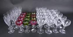 Verrerie : Service de verres modèle Siebel 1946 en cristal taillé Val Saint Lambert incolore et bicolore (egr)