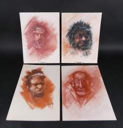 Tableau dessins sanguine/pastel (4pcs) - Portrait d'homme - signé GAUQUIE Charles