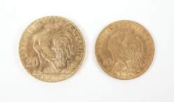 Collection : pièce de monnaie : 20FF en or de 1914 et 10FF en or de 1910