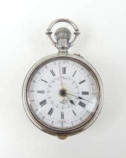 Bijou : Montre à gousset à complication double face en argent (fonctionnement partiel , usure)